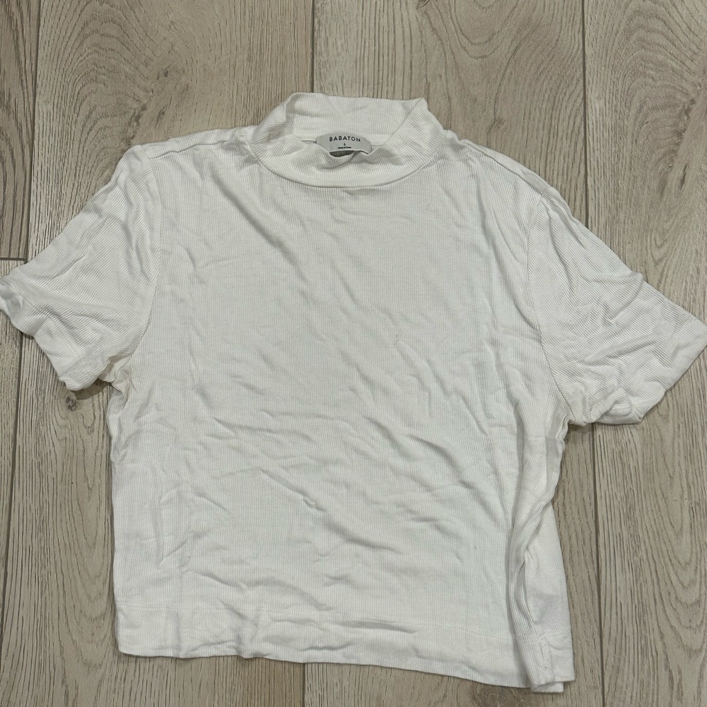 Babaton Cream Ribbed Mock Neck Top